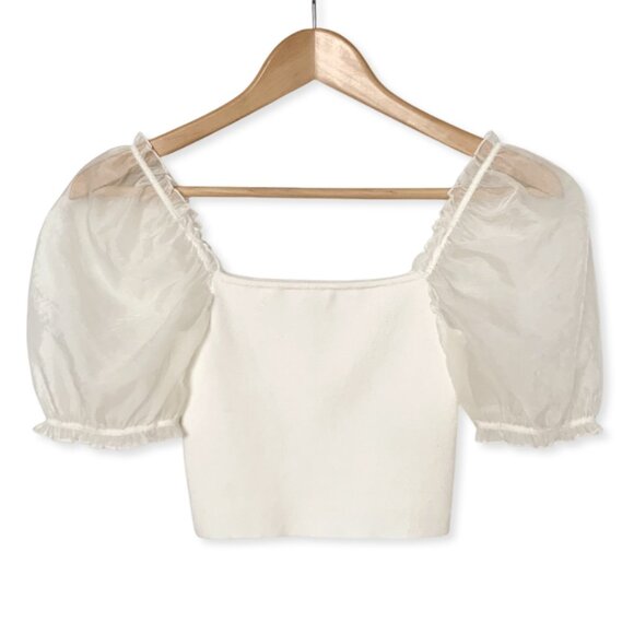 Wilfred Crop Top Sheer Puff Statement Sleeves Dollette Balletcore Fairy Lolita - Picture 1 of 14
